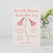 Invitation Deux fleurs Baby shower jumeaux à fleurs roses (Debout devant)