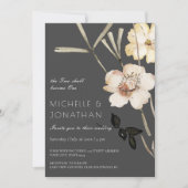 Invitation Deux fleurs blanches sur gris Mariage chrétien mod (Devant)