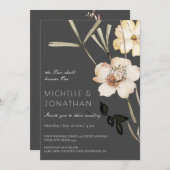 Invitation Deux fleurs blanches sur gris Mariage chrétien mod (Devant / Derrière)