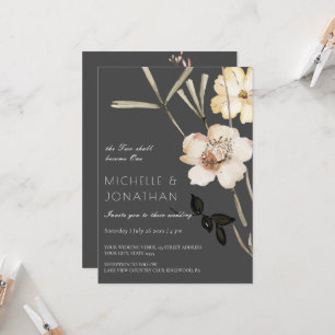 Invitation Deux fleurs blanches sur gris Mariage chrétien mod