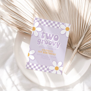 Invitation Deux Fleurs de Daisy Groovy Rétro Lilas