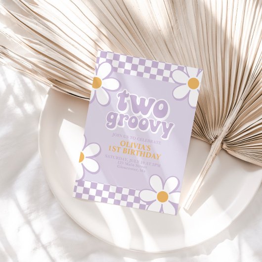 Invitation Deux Fleurs de Daisy Groovy Rétro Lilas