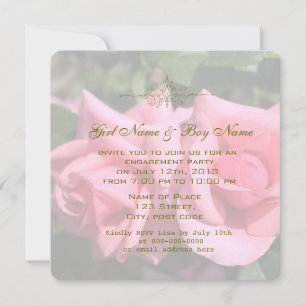 Invitation Deux fleurs de rose rose chaud fête de fiançailles