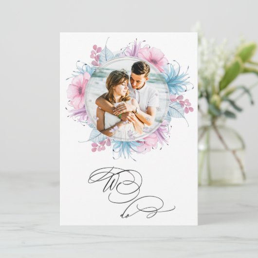 Invitation *~* Deux fleurs PHOTO RSVP + QR AR6 Mariage Entrée (Debout devant)