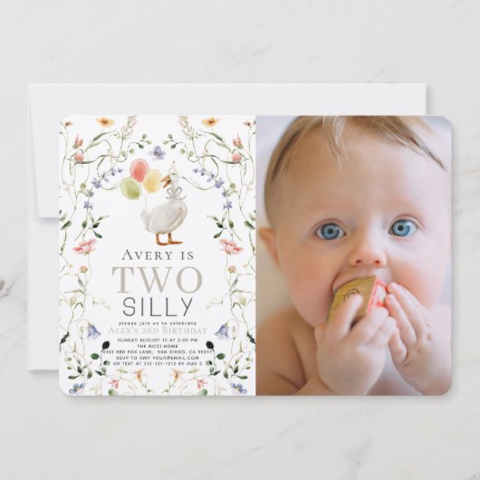 Invitation Deux Fleurs sauvages d'oie bête Photo 2e anniversa (Devant)