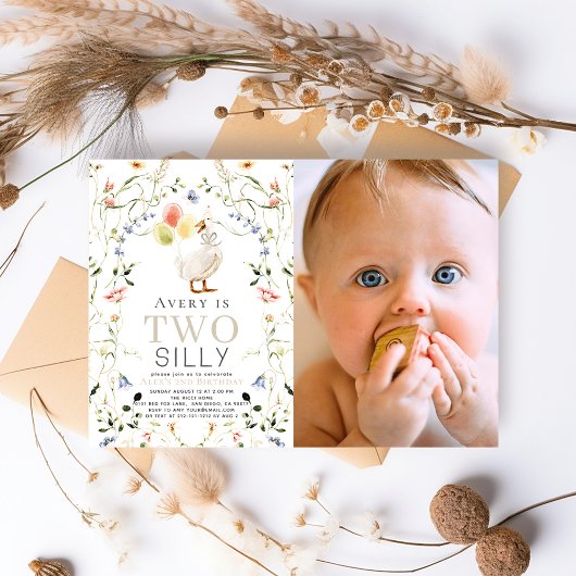 Invitation Deux Fleurs sauvages d'oie bête Photo 2e anniversa