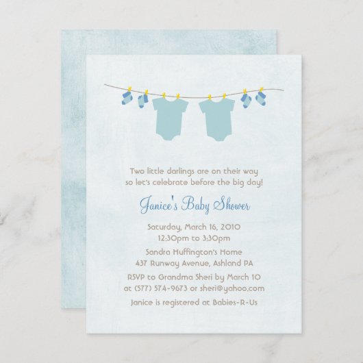 Invitation Deux Fois Comme Belle Bébé Garçon Douche Invitatio (Devant / Derrière)