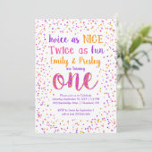 Invitation Deux fois comme Nice Confetti Twin Girls Premier a (Debout devant)