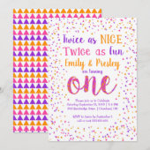 Invitation Deux fois comme Nice Confetti Twin Girls Premier a (Devant / Derrière)