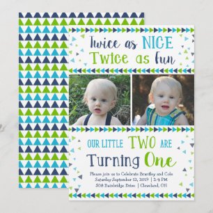 Invitation Deux fois comme Nice Twin Boy Premier anniversaire