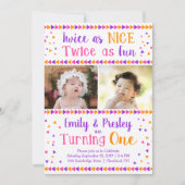Invitation Deux fois comme Nice Twin Girls Premier anniversai (Devant)