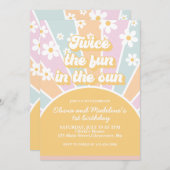 Invitation Deux fois le plaisir au soleil boho pastel anniver (Devant / Derrière)