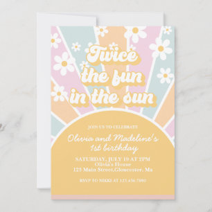 Invitation Deux fois le plaisir au soleil boho pastel anniver