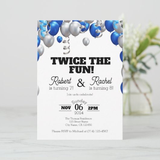 Invitation Deux fois l'Invitation Fun Double Anniversaire (Debout devant)