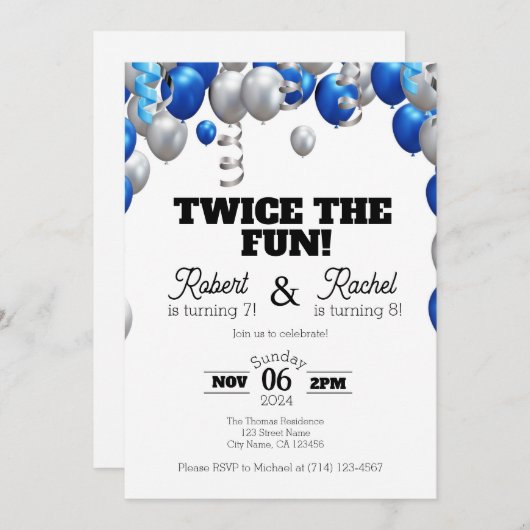 Invitation Deux fois l'Invitation Fun Double Anniversaire (Devant / Derrière)