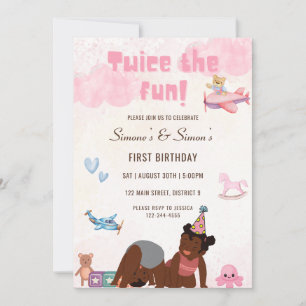 Invitation Deux fois L'Invitation Fun Twin Anniversaire