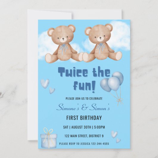 Invitation Deux fois L'Invitation Fun Twin Anniversaire (Devant)