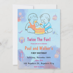 Invitation Deux fois L'Invitation Fun Twin Anniversaire