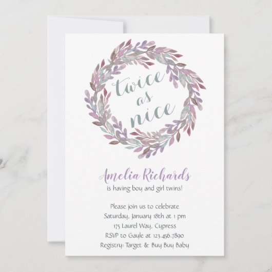 Invitation Deux fois plus agréable | Baby shower de couronne  (Devant)