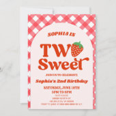 Invitation Deux fraises sucrées Rouge rose 2e fête d'annivers (Devant)