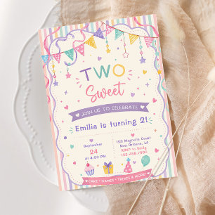 Invitation Deux friandises pastel sucrées pour un 2ème annive