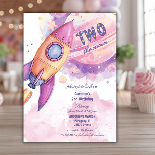 Invitation Deux Fusée Spatiale Vers La Lune Navire 2ème Anniv