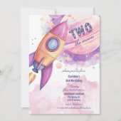 Invitation Deux Fusée Spatiale Vers La Lune Navire 2ème Anniv (Devant)