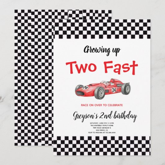 Invitation Deux Garçon de Course Rapide de 2e Anniversaire Fê (Devant / Derrière)