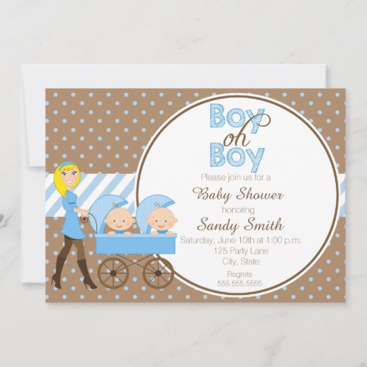 Invitation Deux garçons dans un Baby shower de poussette Invi (Devant)