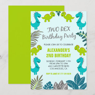 Invitation Deux garçons rex fêtent leur 2ème anniversaire de 