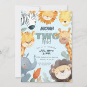 Invitation Deux Garçons Wild Safari 2ème Anniversaire Bleu (Devant)