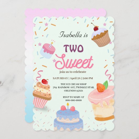 Invitation Deux gâteau à la tasse douce et saupoudrer 2e fill (Devant / Derrière)