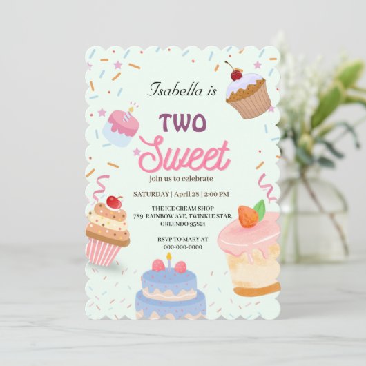 Invitation Deux gâteau à la tasse douce et saupoudrer 2e fill (Debout devant)