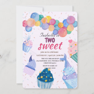 Invitation Deux gâteau de tasse douce et sirène 2e anniversai