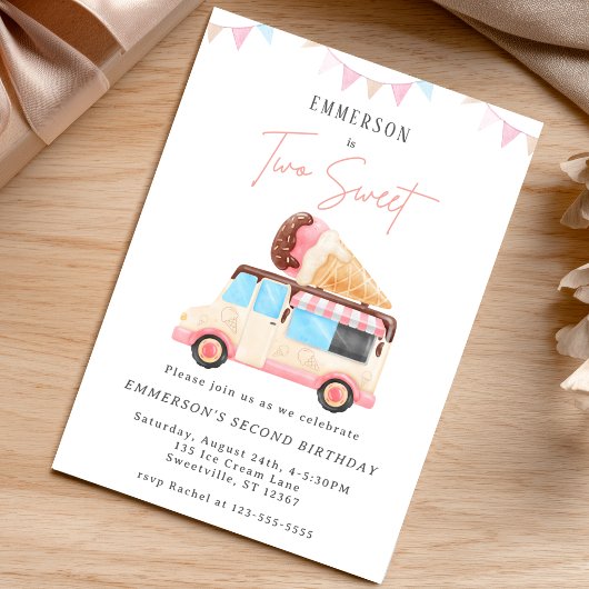 Invitation Deux gâteaux Camion de Glace Mignon 2ème Anniversa