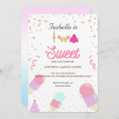 Invitation Deux glaces sucrées et saupoudrer 2e fille anniver (Devant / Derrière)