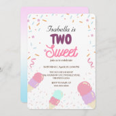 Invitation Deux glaces sucrées et saupoudrer 2e fille anniver (Devant / Derrière)