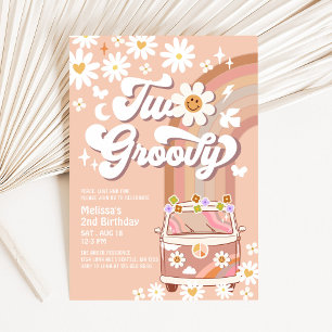 Invitation DEUX Groovy Beige Mauve Daisy 2ème Anniversaire