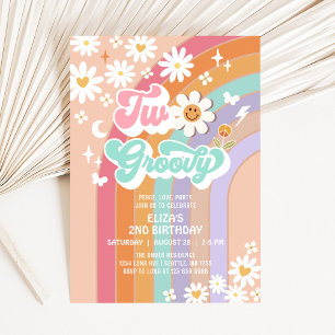 Invitation Deux Groovy Hippie Daisy Rainbow 2e Anniversaire