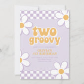 Invitation Deux Groovy Retro Check Lilas Daisy (Devant)