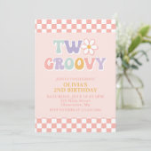 Invitation Deux Groovy Retro Daisy et Checker 2e Anniversaire (Debout devant)