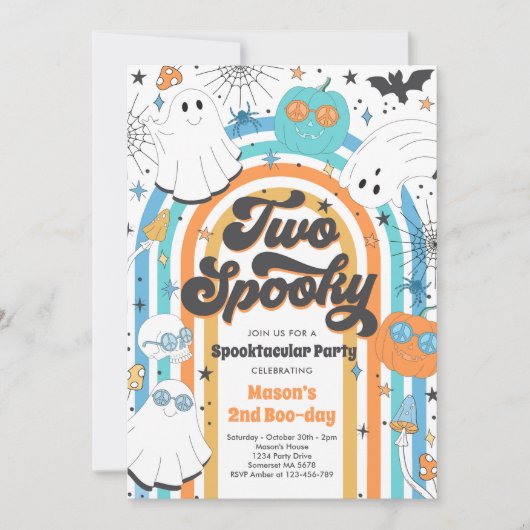 Invitation Deux Halloween Éffrayant Fantôme Super 2e annivers (Devant)