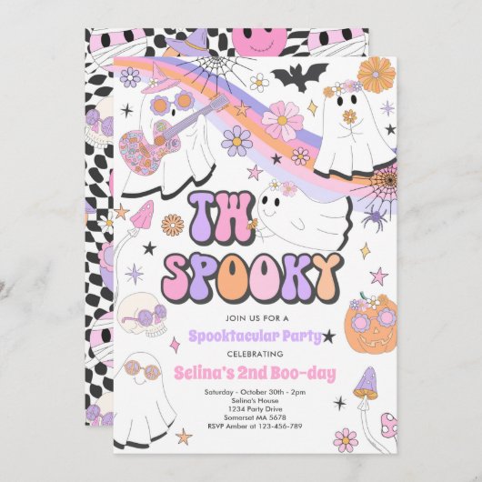 Invitation Deux Halloween Éffrayant Fantôme Super 2e annivers (Devant / Derrière)