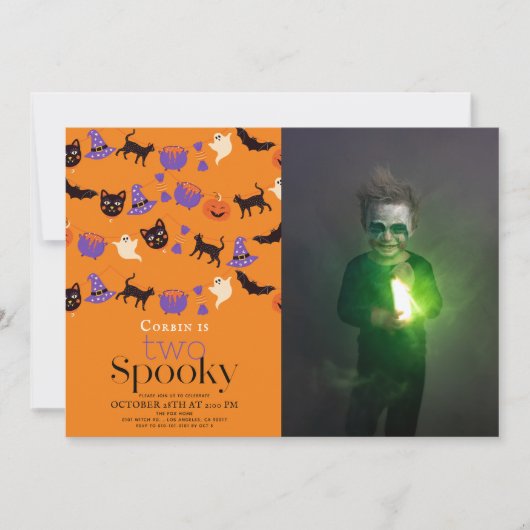 Invitation Deux Halloween Éffrayant Orange 2e anniversaire Ph (Devant)