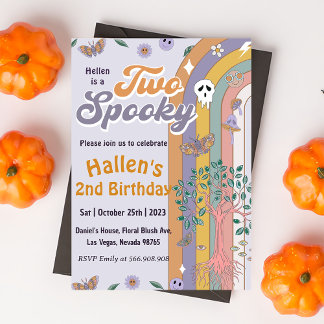 Invitation Deux Halloween Super Rainbow fête d'anniversaire