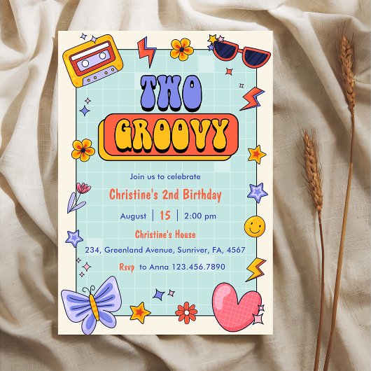 Invitation Deux Hippie rétro Super 2e fête d'anniversaire