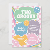 Invitation Deux Hippie Retro Super deuxième anniversaire (Devant)