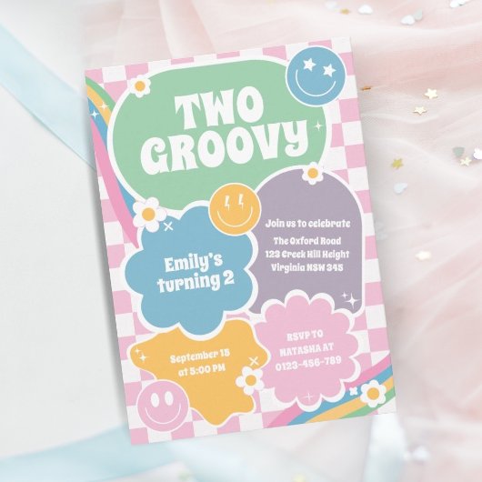 Invitation Deux Hippie Retro Super deuxième anniversaire