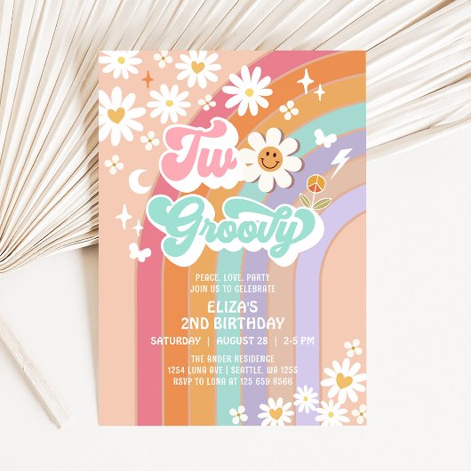 Invitation Deux hippie Super Daisy Rainbow 2e anniversaire