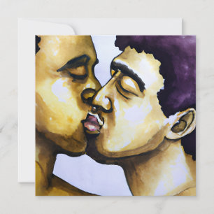 Invitation Deux hommes embrassant un Mariage de couple bi-rac